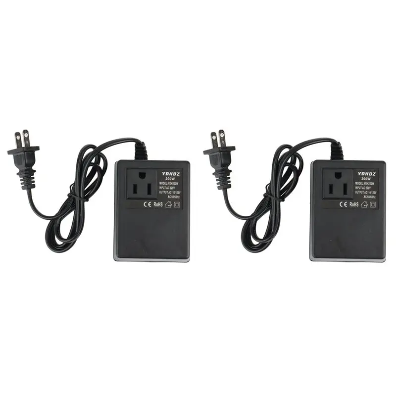 AS60-2 PCS 200W Voltage Converter Transformer 220V To 110V Step Down Travel Voltage Transformer Converter US Plug