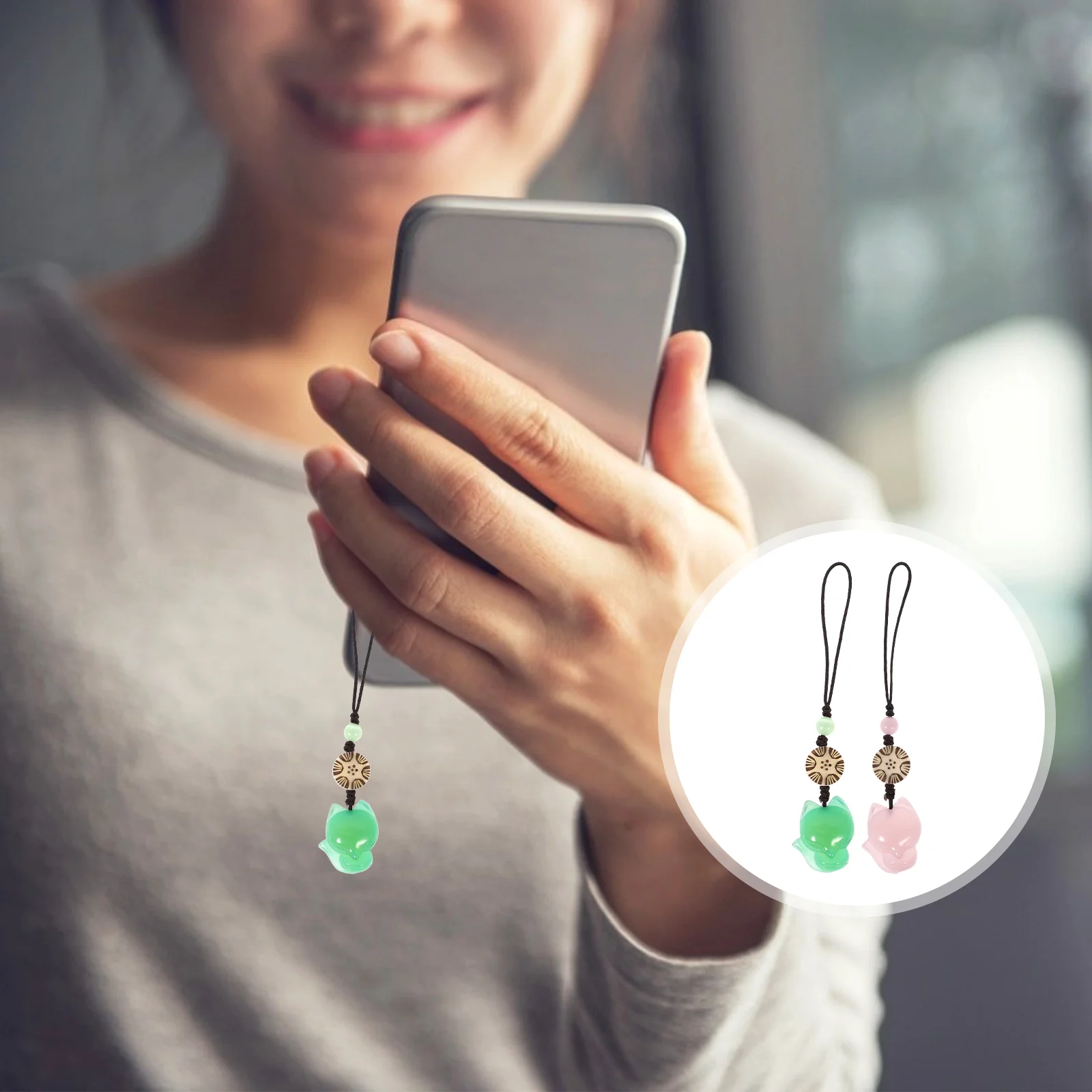 

2 Pcs Jade Fox Pendant Decorations Phone Case Pendants Holders Chic Decorative Bag Mobile Chain
