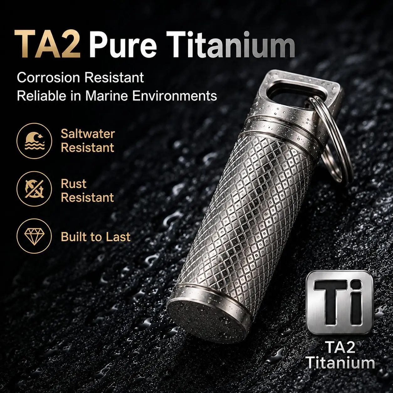 Pure Titanium EDC Mini Pill Box Keychain Waterproof Screw Cap Medicine Container Knurled Capsule Holder for Travel Outdoor Carry