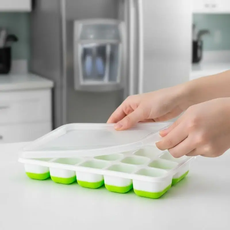 

14-Grid Trays Silicone Ice Mold With Removable Lid DIY Homemade Popsicle Mould For Cocktail Freezer Kitchen Bar Tools