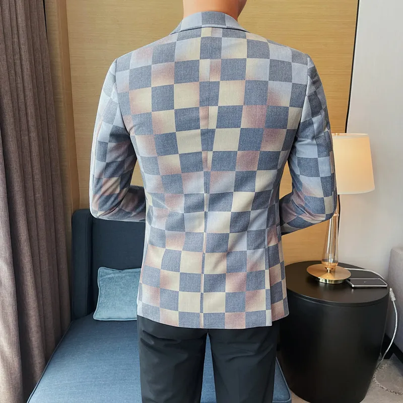 Veste de Luxe à Carreaux Imbibée pour Homme, Blazer Décontracté, Slim, à la Mode, pour Mariage, Marié, pour Automne, 2023