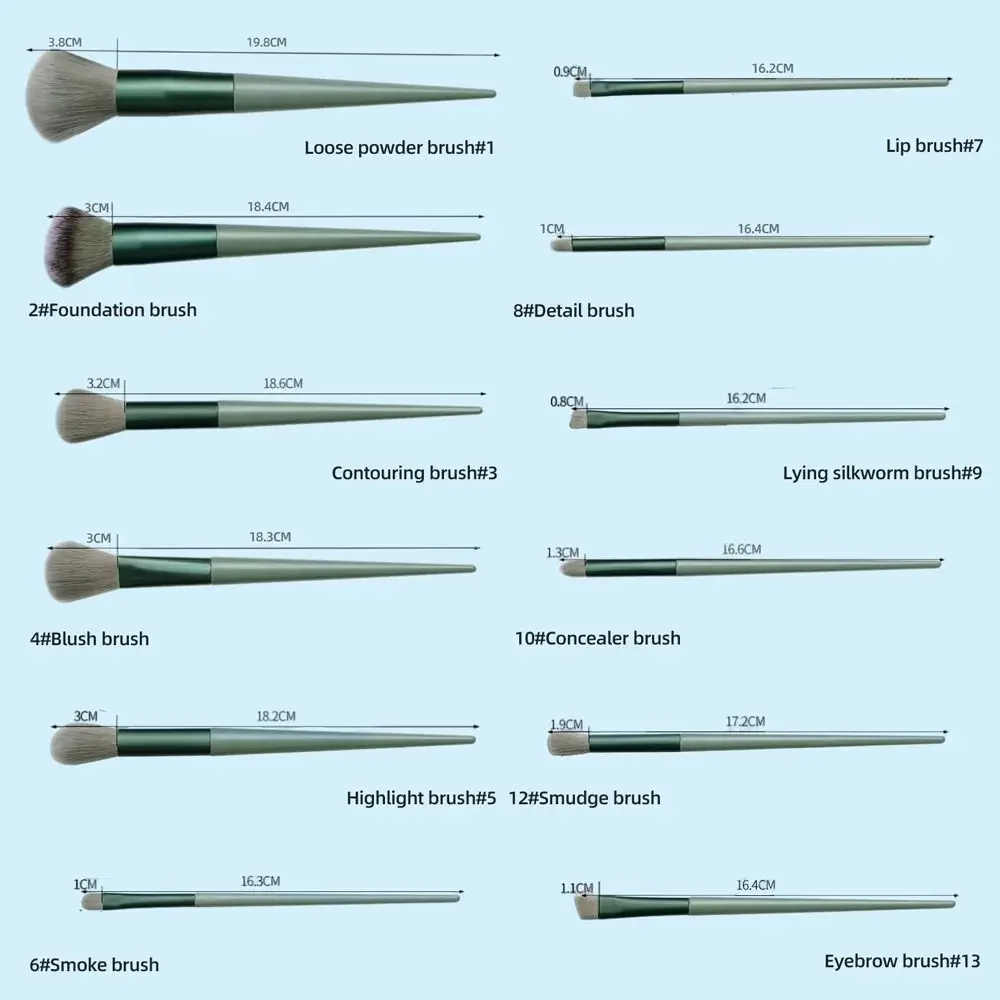 Ensemble de pinceaux de maquillage pour cheveux doux, avec sac de rangement, fard à paupières, fond de teint, Blush, mélange de poudre, outils de beauté, 5 couleurs, 13 pièces