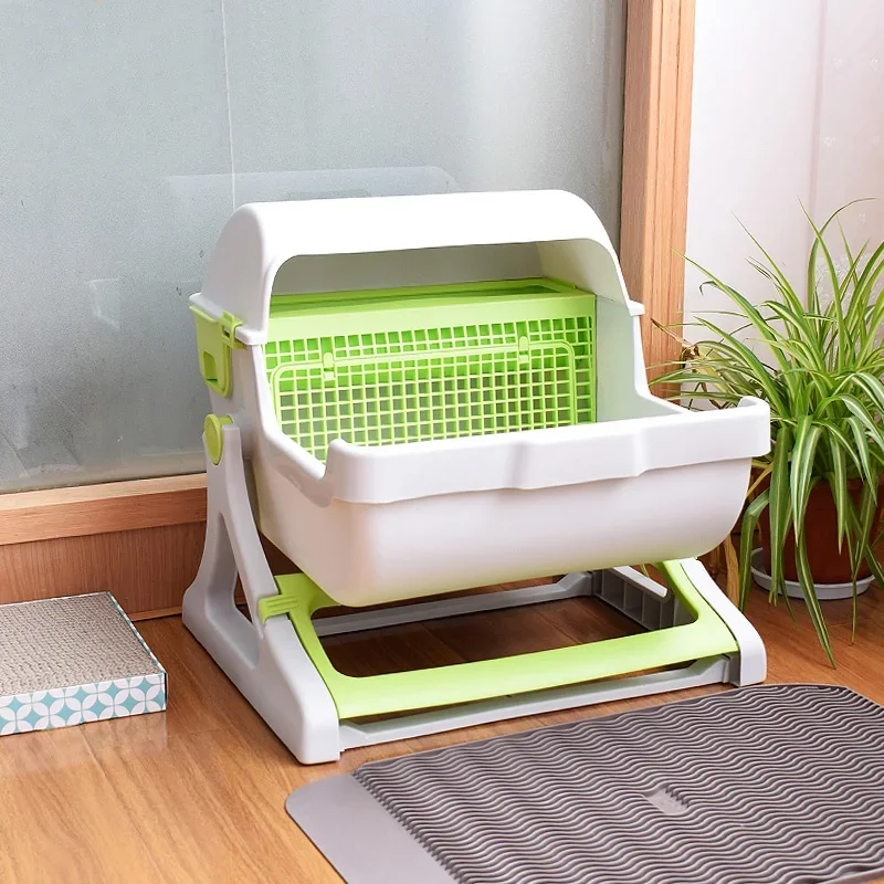 Large Litter Box Semi-Closed Semi-automatic Easy Cleaning Anti-Splash Tilting Filter Screen Cat Toilet Cat Supplies