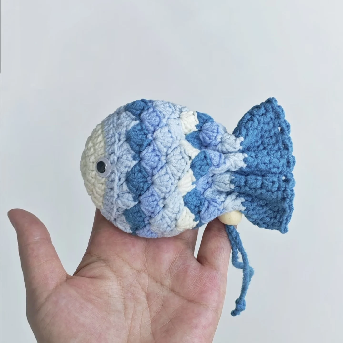 1pc Hook Knitted Rainbow Fat Fish Earphone Case Hand-woven Headphone Case Small Fish Earbud Pouch Bag Hanging Decoration