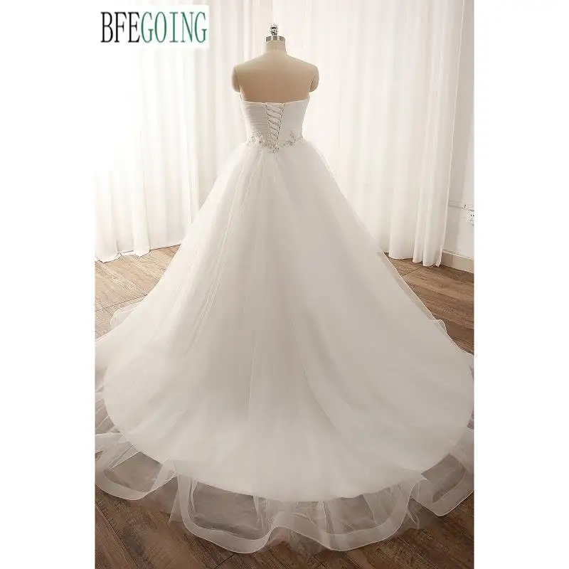A-line Wedding Dresses Chapel Train Customized Floor-Length Princess Tulle Sweetheart Bridal Gowns