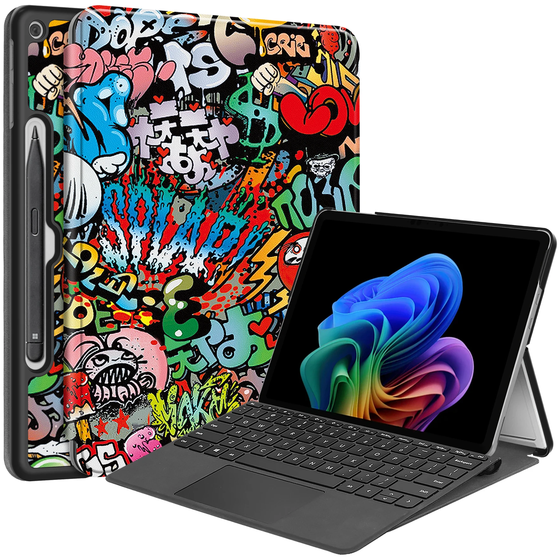 

Для Microsoft Surface Pro 12 12 дюймов 2025 чехол-подставка для планшета противоударный чехол из искусственной кожи без автоматического сна со складной подставкой
