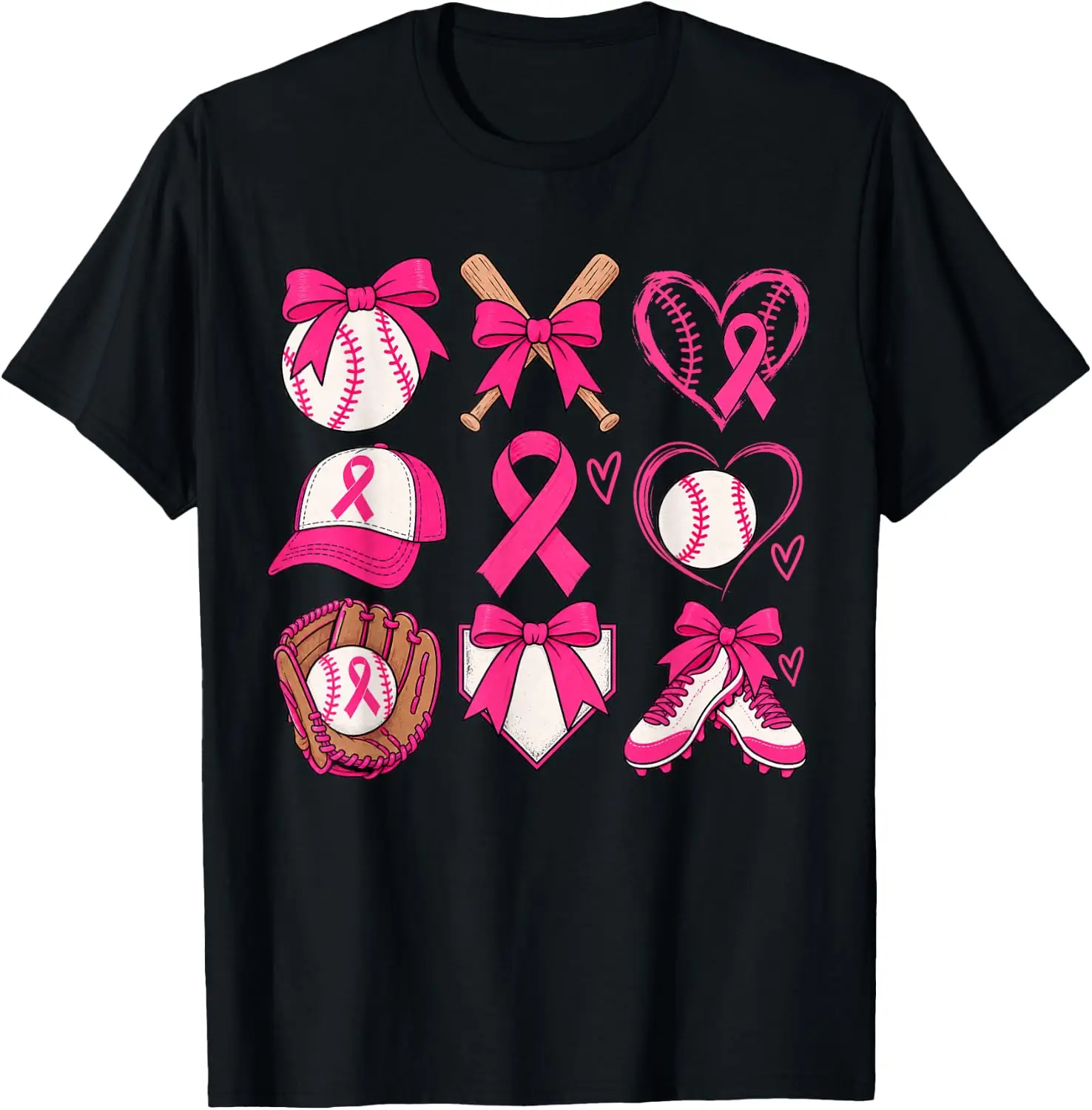 Baseball Coquette Bow Mom Breast Cancer Awareness Women T-Shirt vintage style tee  boxy fit tee black graphic tee 100% cotton men