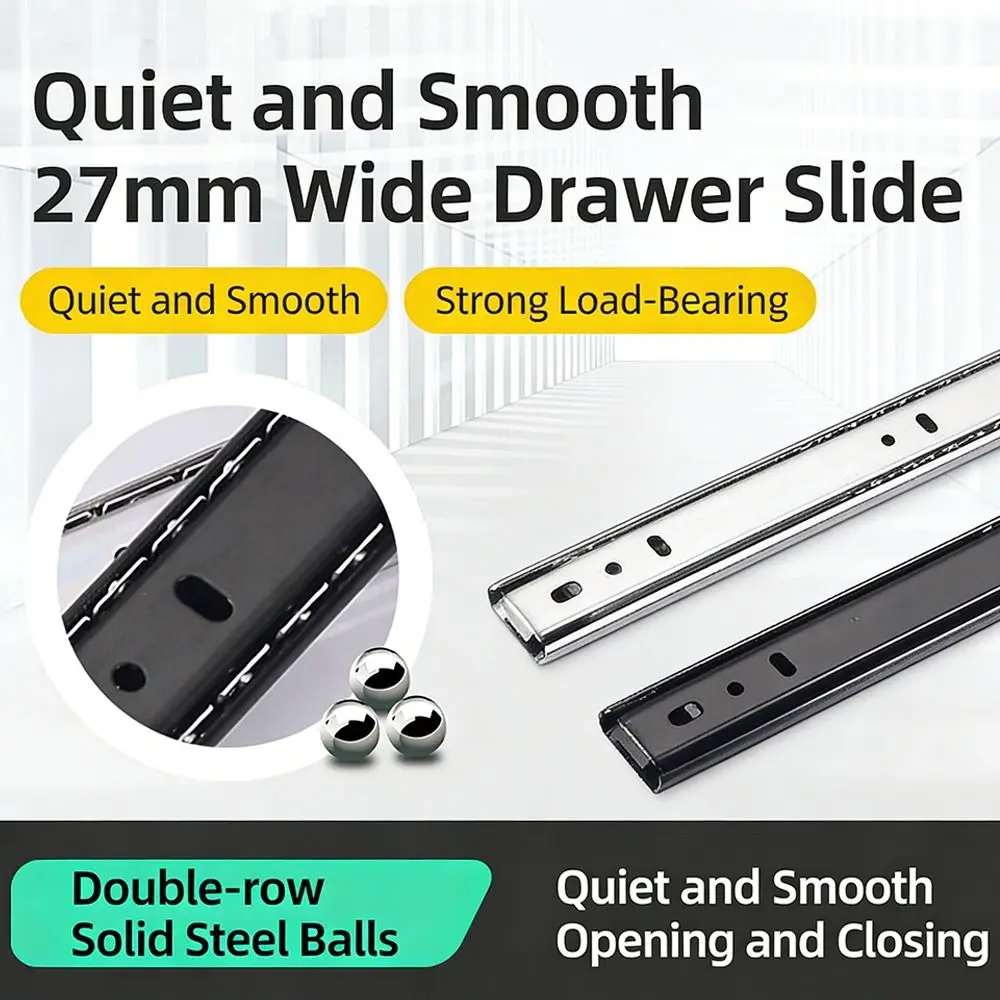 2PCS Smooth Glide Bearing Drawer Slides 10mm Wide Two Way Slide Drawer Rail Full Extension 14