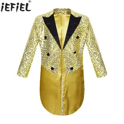 4-16Y Boys Long Sleeve Sequin Blazer Tuxedo Coat Magic Circus Shows Prince Cosplay Wedding Party Dancing Costume Gentleman Suit