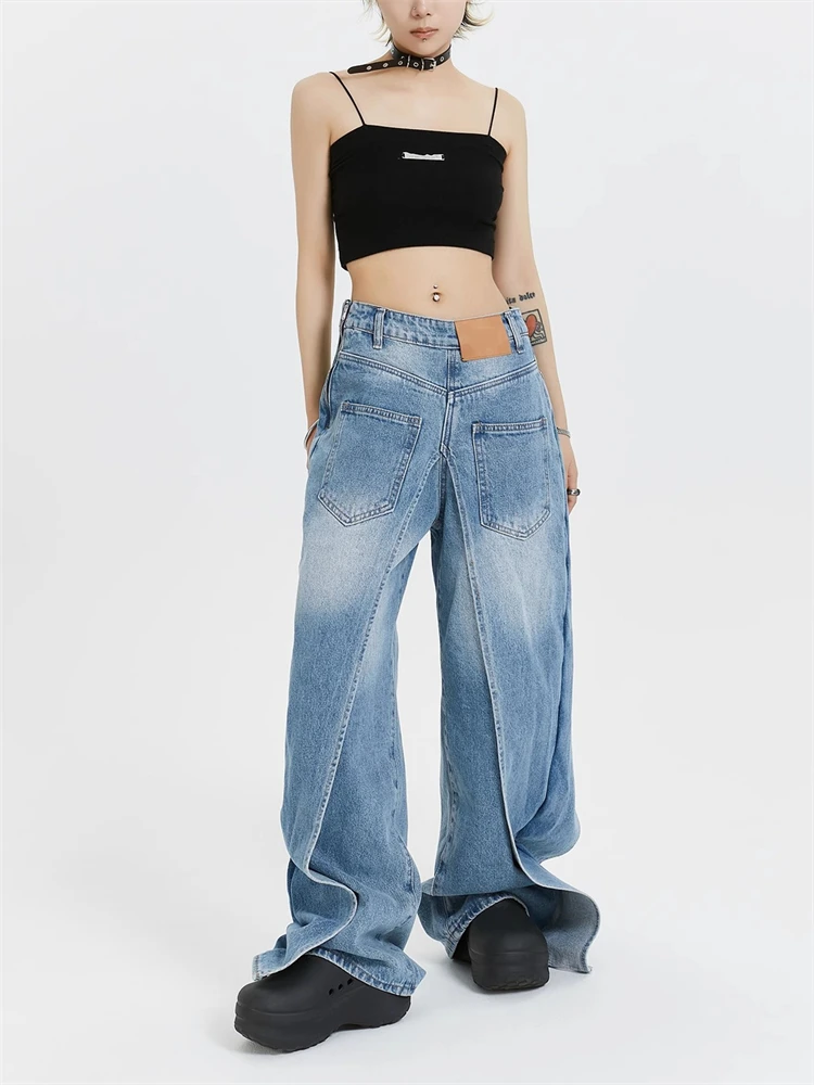 

Women's Wearable on Both Front and Back Sides Jeans High Waisted Deconstructing Banana Pants Female Loose Retro Denim Trousers