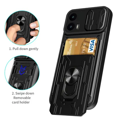 Funda protectora para cámara con ranura para tarjetas para Moto G35 G15 G73 E13 G72 G53 G23 G13 G32 G22 G60 G30 G10 Armor cubierta de anillo híbrido