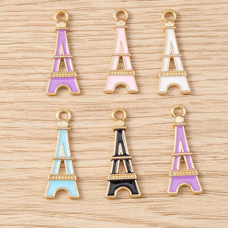 10pcs 9x24mm Cute Enamel Tower Shape Charms Pendants for Jewelry Making Drop Earrings Necklaces Bracelets DIY Crafts Supplies
