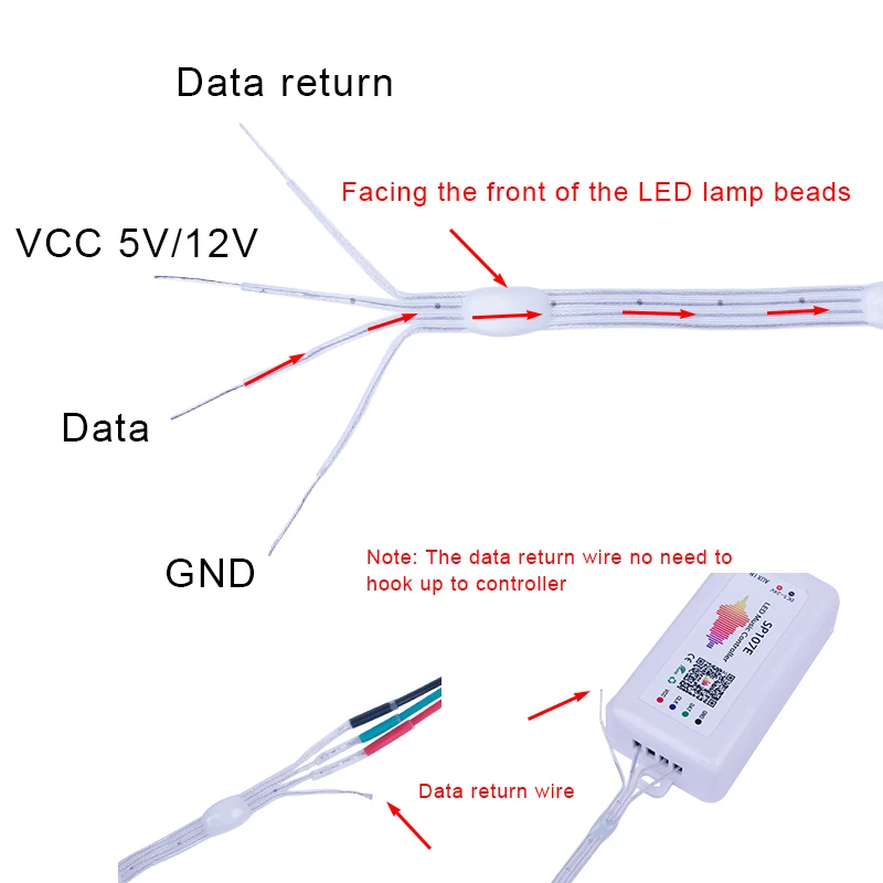 Cadena de luces LED direccionables individualmente para cortina, 5V, 12V, 4 pines, retorno de datos, WS2811, WS2812, a todo Color