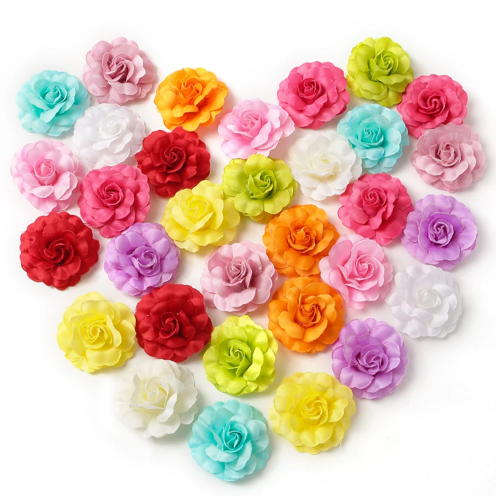 5Pcs Rose Artificial Flowers Head 5cm Fake Flower for Christmas Wedding Decoration Home Decor DIY Wreath Crafts Gift Accessories