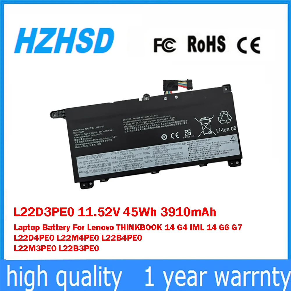 

L22D3PE0 11.52V 45Wh 3910mAh Laptop Battery For Lenovo THINKBOOK 14 G4 IML 14 G6 G7 L22D4PE0 L22M4PE0 L22B4PE0 L22M3PE0 L22B3PE0