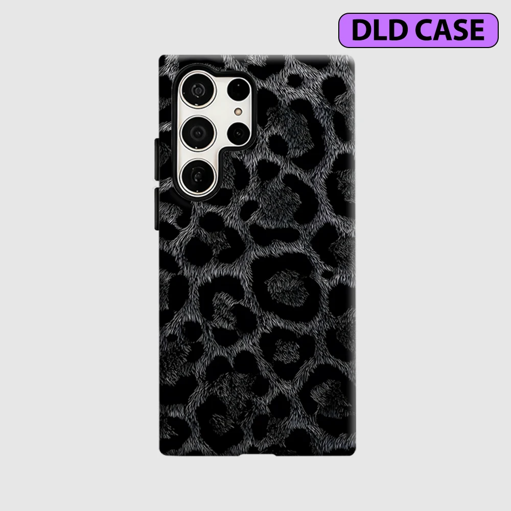 Monochrome Leopard Phone Case for Samsung Galaxy S26 S25 Ultra S24 S23 Ultra Plus Shockproof Double Layer Tough Back Cover