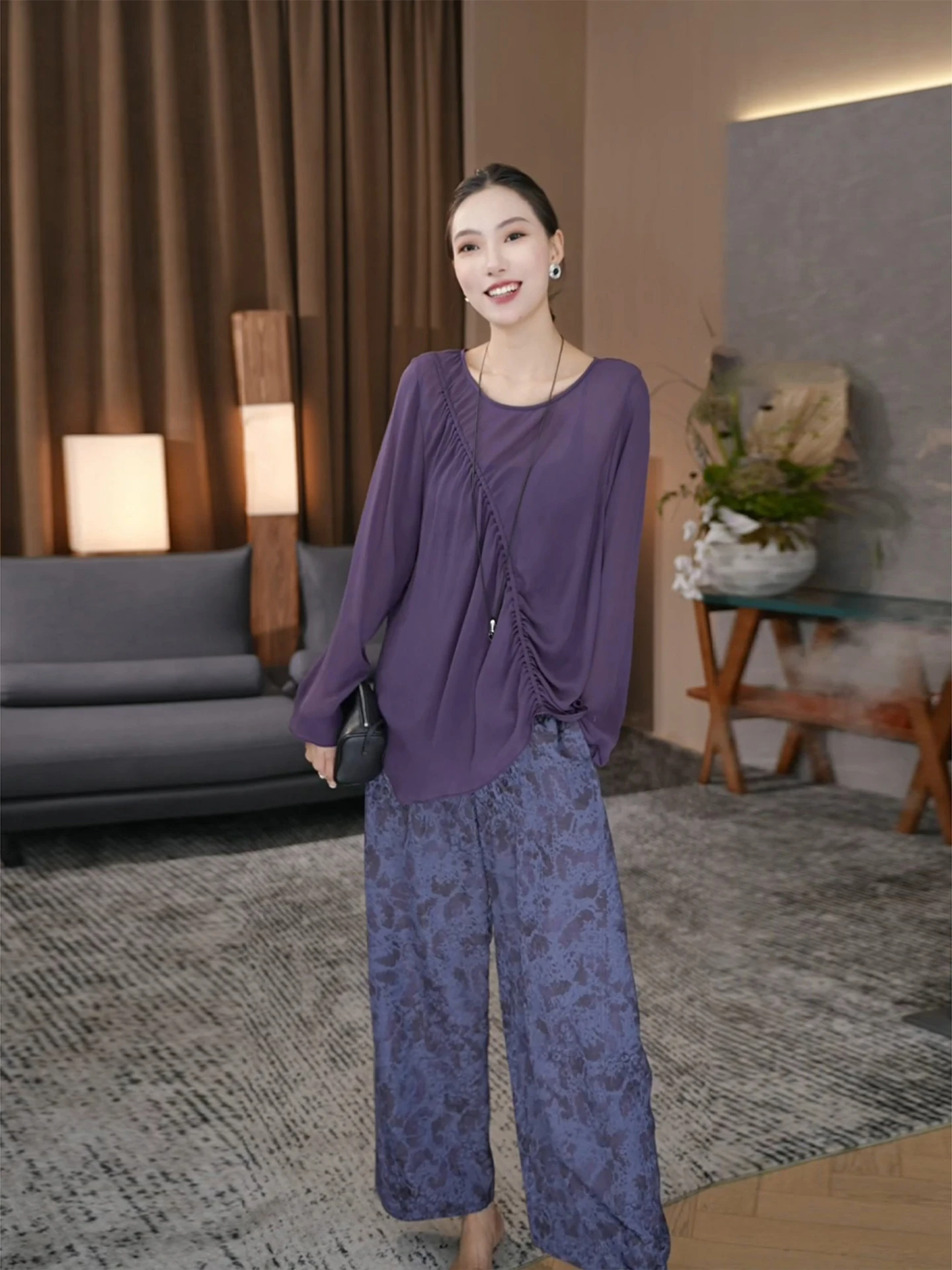 

Классические винтажные брюки в горошек с широкими штанинами, свободные повседневные брюки с эластичной талией, текстурированные, летние, новинка, женская мода