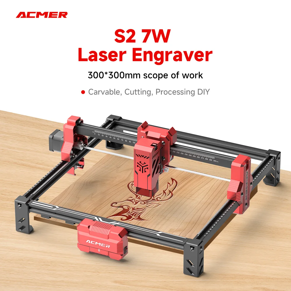 เครื่องแกะสลักเลเซอร์สีแดง ACMER S2 7W รุ่นอัพเกรด สำหรับแกะสลักไม้ โลหะเคลือบเงา ﻿