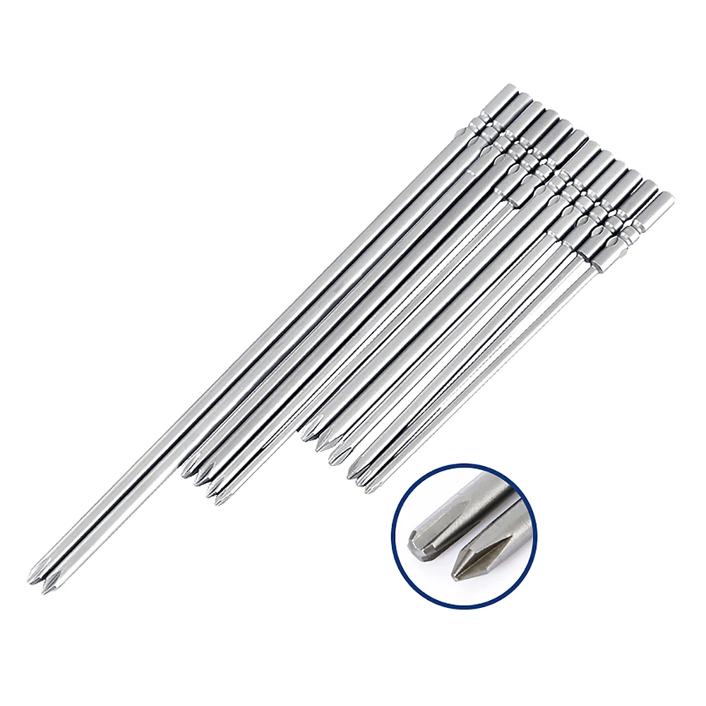 1-19Pcs 100mm-300mm 801 Phillips Electric Screwdriver Bit S2 Alloy Steel Round Shank Strong Magnetic Phillips Screwdriver Bits