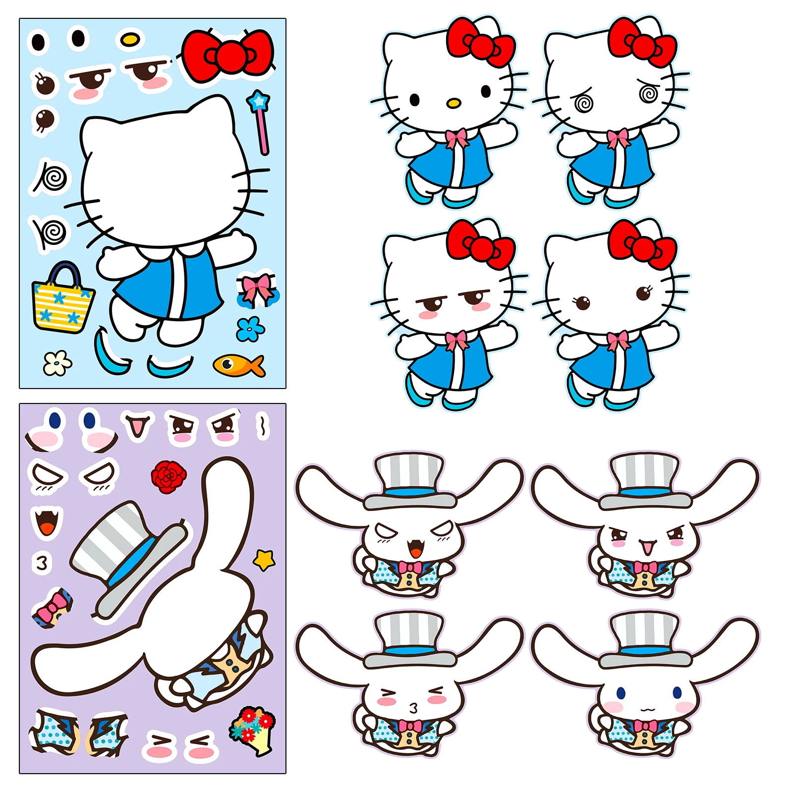 6/12 Vellen Schattige Sanrio Hello Kitty Pompompur Puzzel Anime Stickers Make-A-Face Assembleren Grappige Cartoon Decal Puzzel Kinderen Cadeau