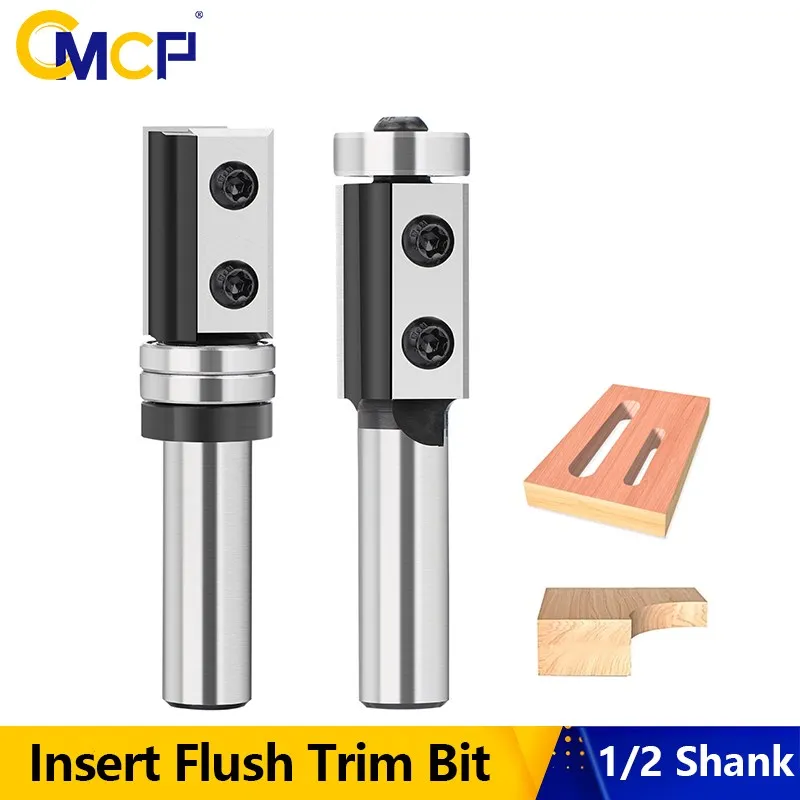 

CMCP Milling Cutter 1/2 Shank Flush Trim Router Bit with Carbide Insert Bearing Template Router Bit for Wood Trimming