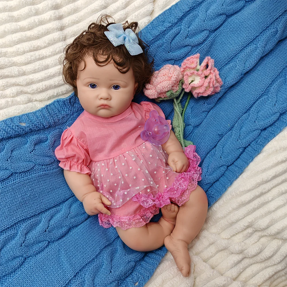 Exquisite Compact Chinese Silicone Rebirth Dolls Hand Rooted Curly Hair 18inch Baby Girl Dolls Anatomical Accuracy Doll Toys