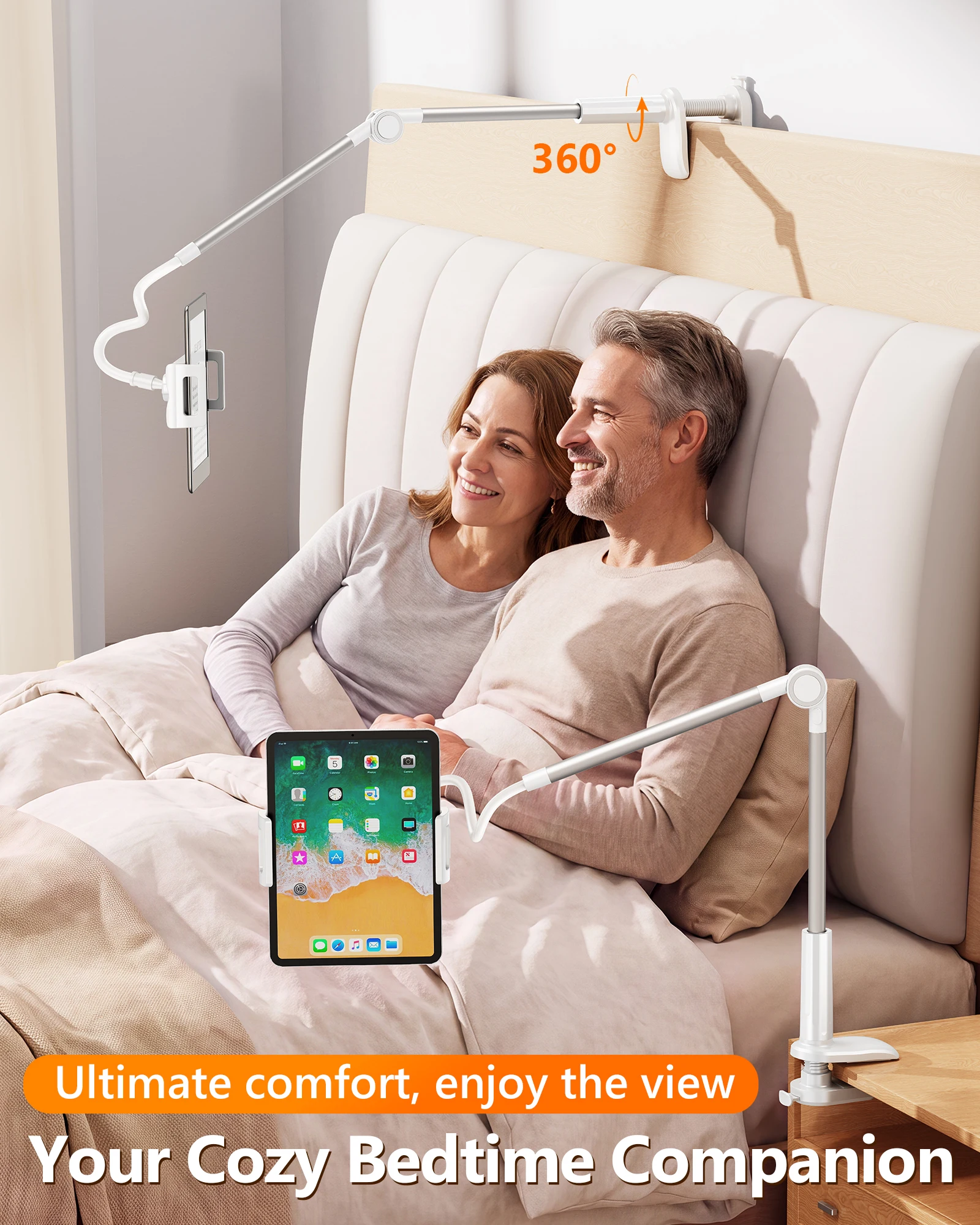 Eary Gooseneck Kindle Phone Tablet Holder for Bed Desk Flexible Arm Hands-Free Reading Viewing Clamp Stand Mount Headboard 4-13"