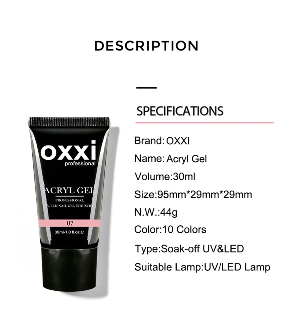 OXXI Acrylic Gel for Nail Extension 30ml Thicker UV Poly Nails Gel Semipermanent Acryl Gel Nail Polish Manicure Builder Varnish