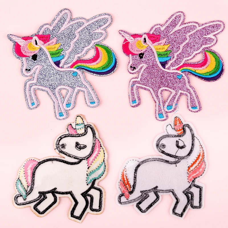 Embroidery Rainbow Unicorn Patches for Clothing Iron On Sew On Cartoon Animal Stickers Jeans Bags Garments Applique Badge