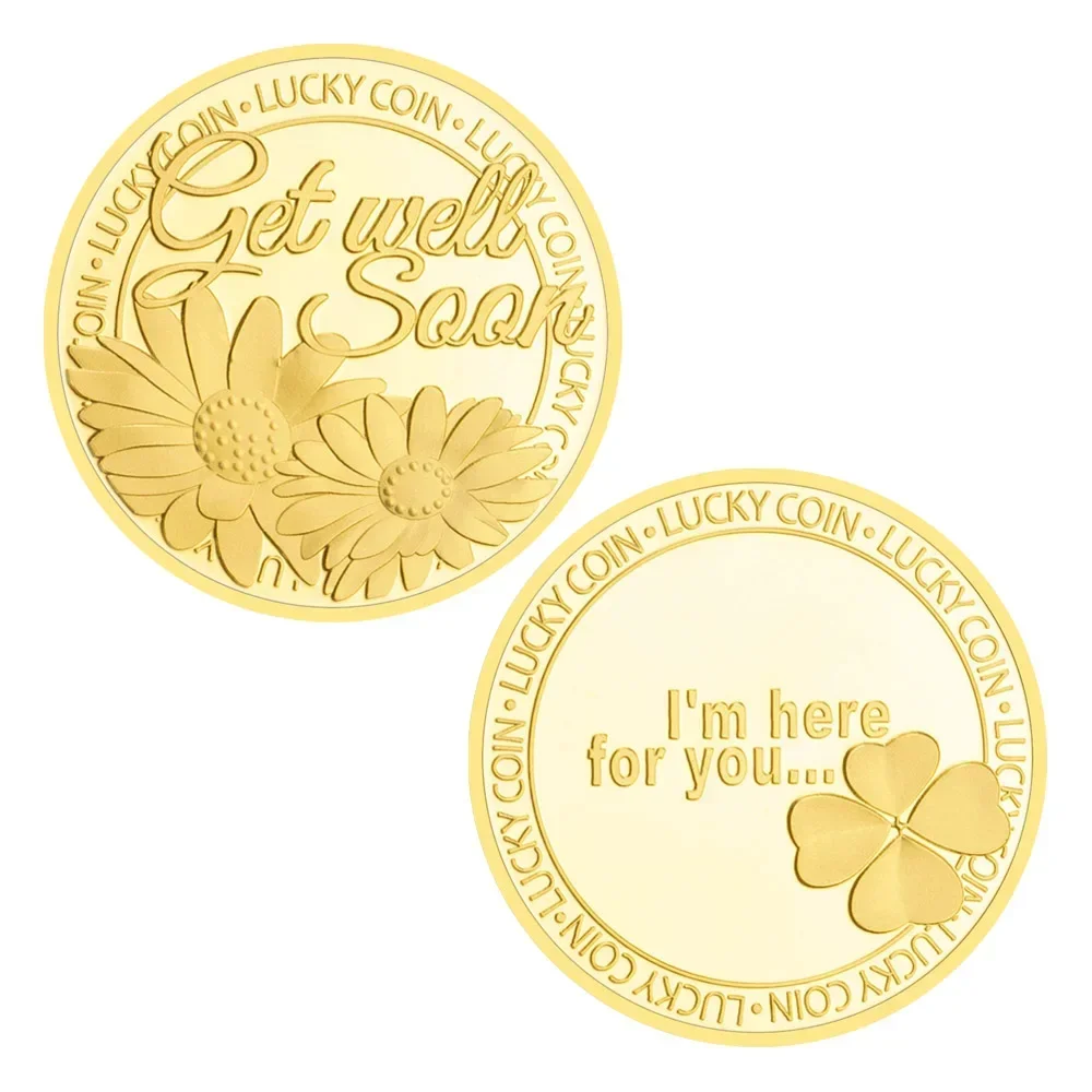 Get Well Soon Lucky Coin Silvery Golden Plated  I'm Here for You Souvenir Coins Collectible Badge Special Gift