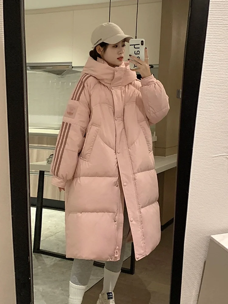 Hooded Puffer Jacket for Women, Casual Jackets, Loose Coats, Line Splicing, Sports Style, Trendy, Winter, 2024