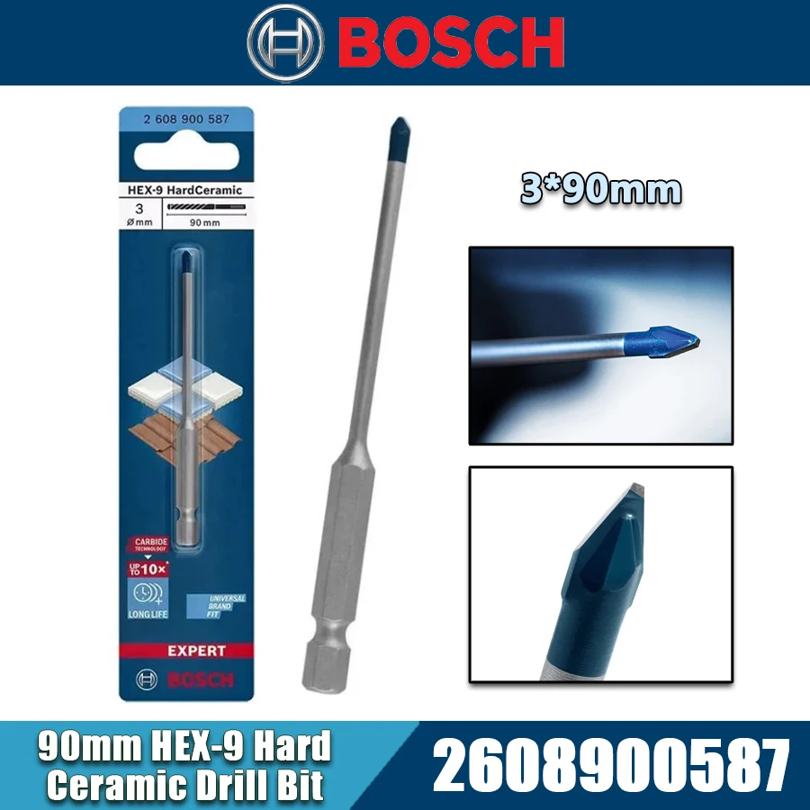 BOSCH 2608900587 EXPERT HEX-9 Hard Ceramic Drill Bit 3*90mm Multi Material High Hardness Wear Resistant Bit Tool Accessories