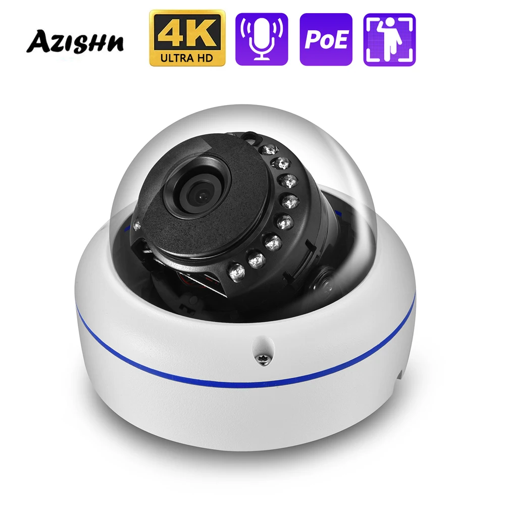 AZISHN Vandalproof 8MP 5MP 4MP IP Camera Audio POE Waterproof H.265 Security Surveillance CCTV Camera Human Detection Cam