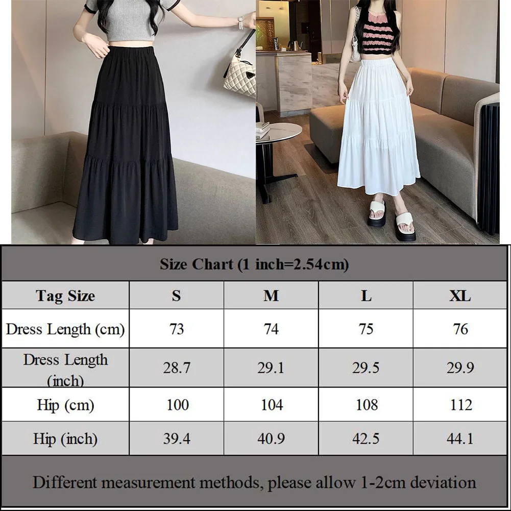 New Women Summer Spliced Pleated ​​A-Line White Skirt High Elastic Waist Mid-Length Skirt Fairy Korean Female Half Length Skirt