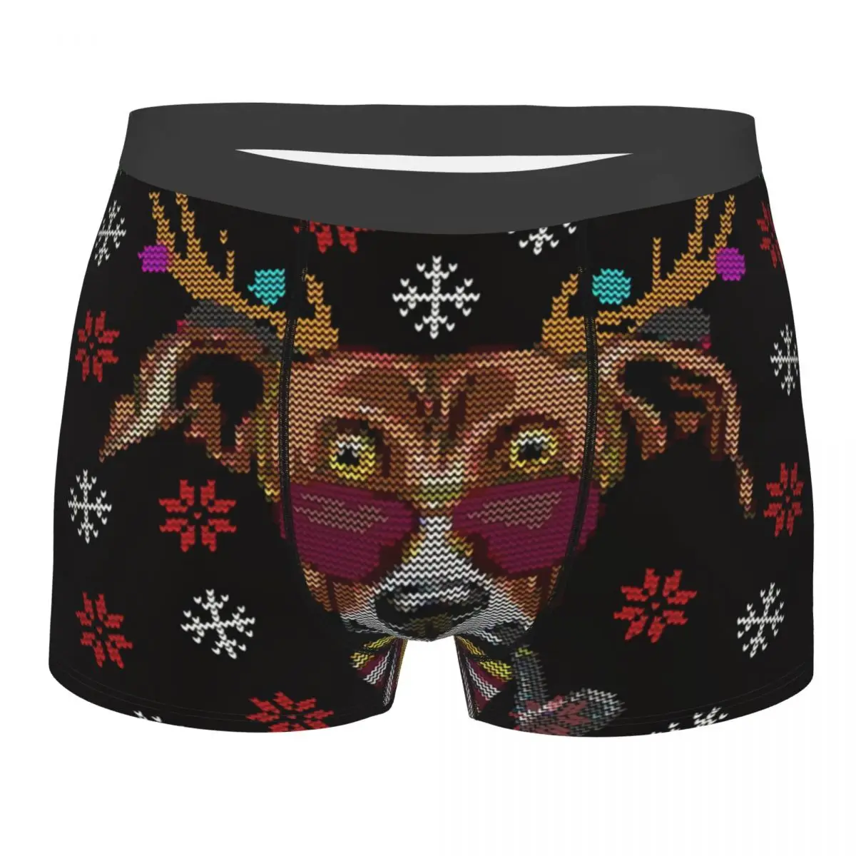 Hipster Greyhound Dog With Antlers Christmas Ugly Sweater Man's Boxer Briefs Underpants Highly Breathable Gift Idea