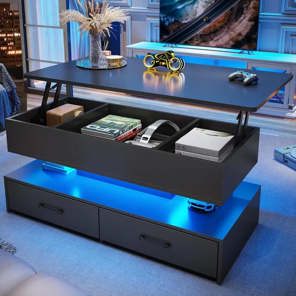 Mesa de centro elevable de 40", mesas de centro con almacenamiento para sala de estar, mesa de centro pequeña con 2 cajones