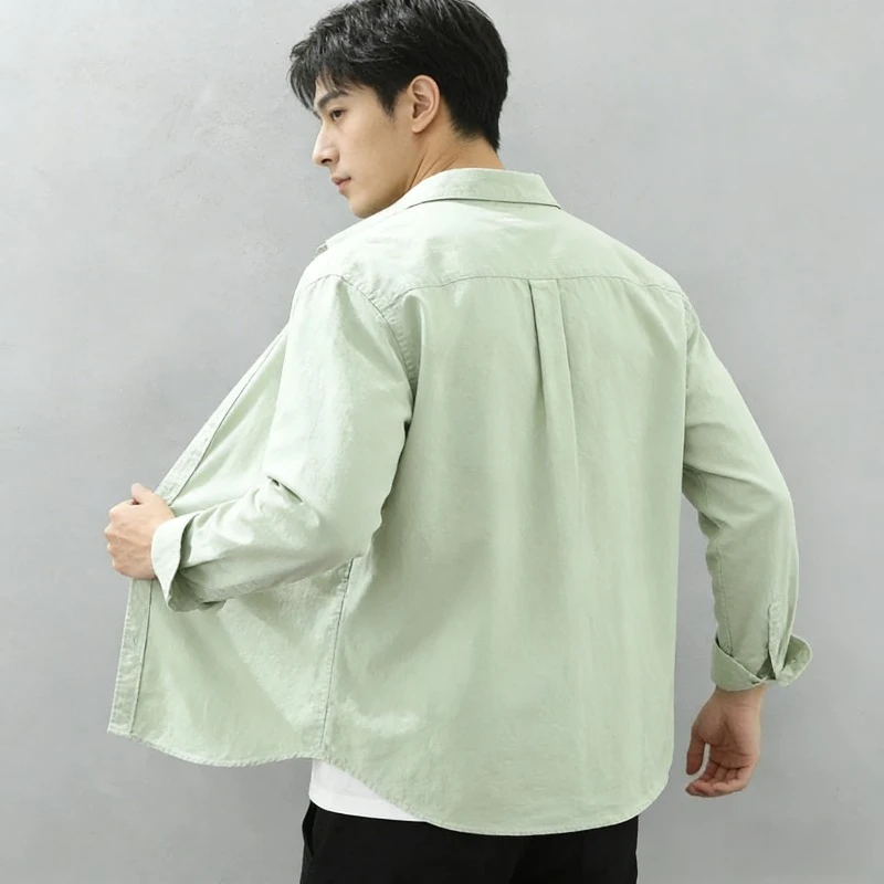 

Mens long sleeve regular shirt Multi-color cotton plain shirt for Young men work tops Autumn men's clothing loose casual shirts