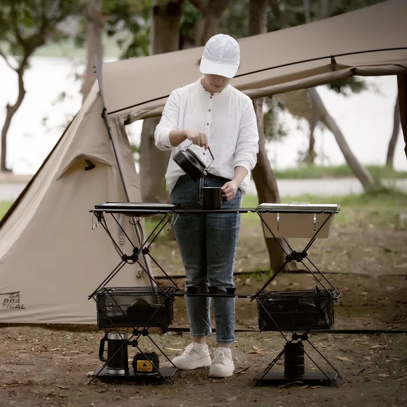 Tactical camping igt table 1.5 unit module frame multi-layer rack outdoor folding quick-open camping table combination