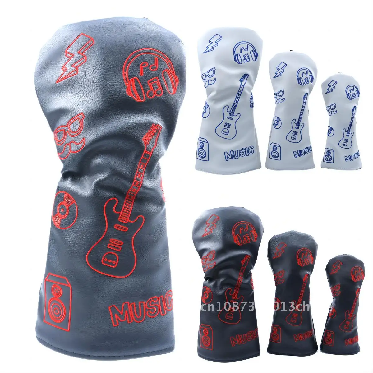 

Набор кепок для гольф-клуба из искусственного материала, черные, красные аксессуары для гольфа, деревянная ручка для клюшки, дизайн в стиле гитары