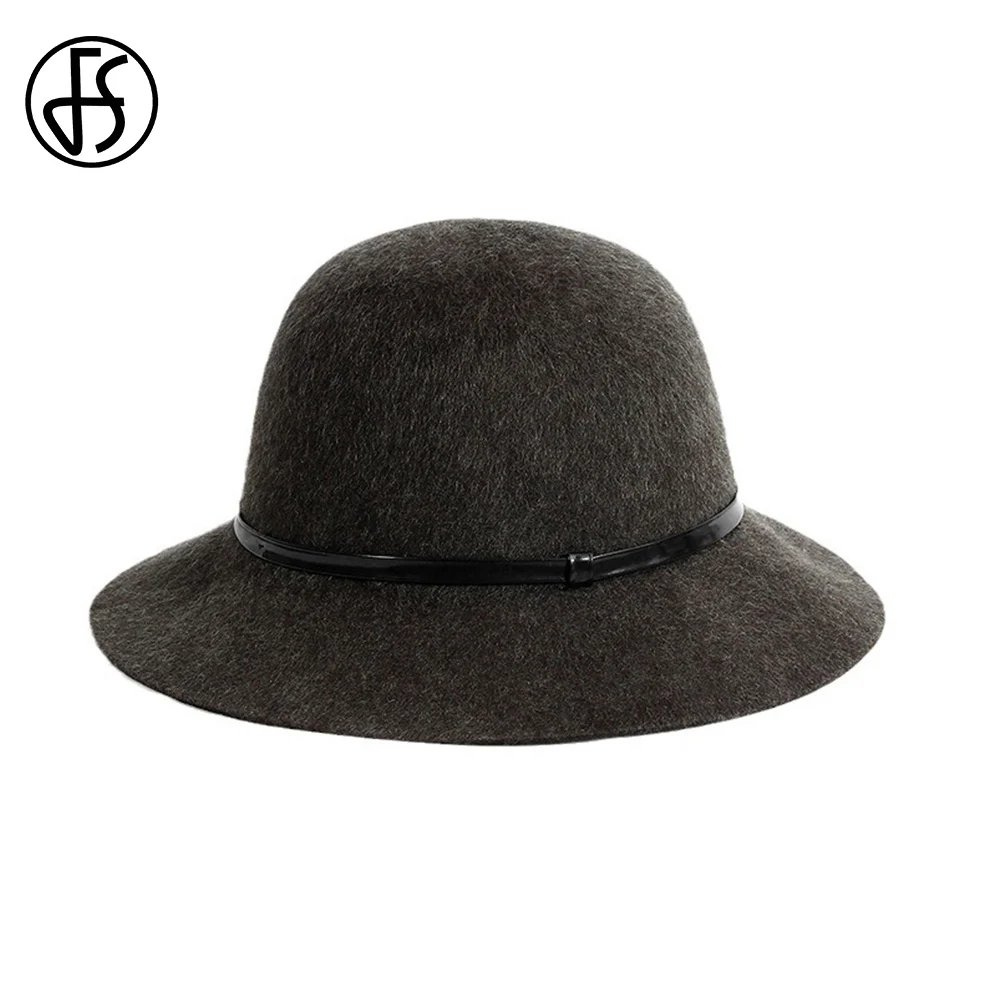 FS Fashion Casual Dome Basin Hats For Women Elegant Vintage Fisherman Cap Ladies Autumn Winter Wool Felt Fedoras Female 2024