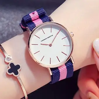 

Hannah Martin Women Watch Simple Design Style Nylon Strap Women's Wristwatch Ultra-Thin Waterproof Lady Watches Relogio Feminino