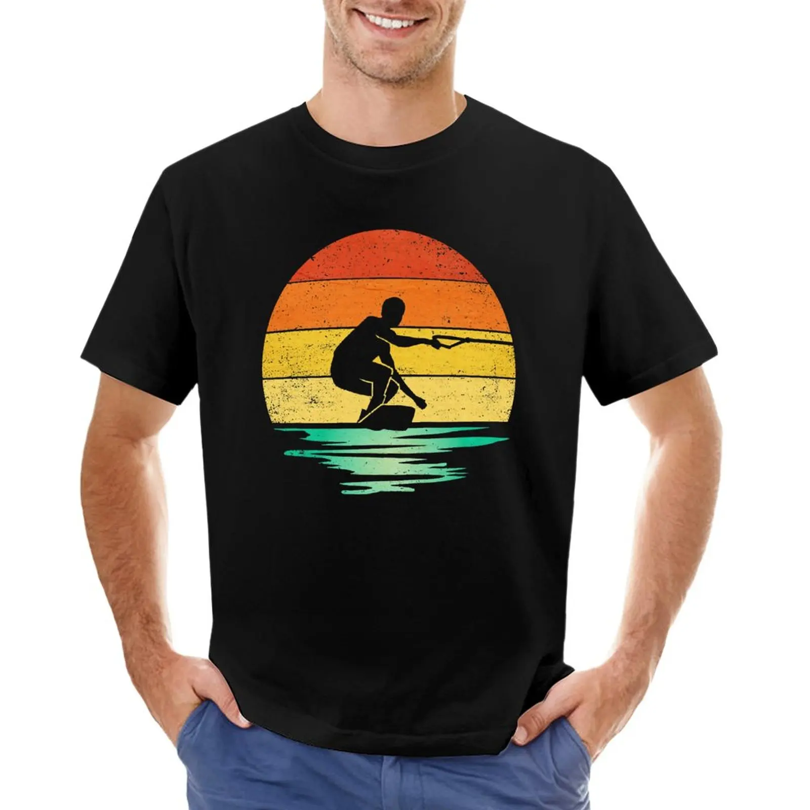 

Wakeboarding Retro Sunset Wakeboarding T-Shirt customs plus size tops t shirt for men