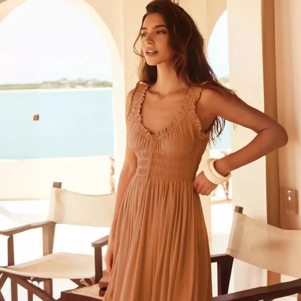 فستان نسائي كاجوال على شاطئ البحر، فستان عطلة فرنسي عالي الجودة للسيدات