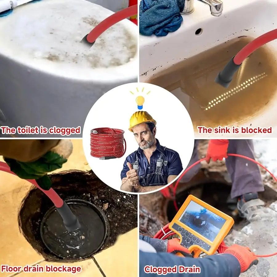 طقم نفاث المجاري NIFUAL لغسالة الضغط، منظف استنزاف الضغط 200FT 5800PSI 1/4 بوصة NPT زاوية دوارة وخرطوم زر Se #6