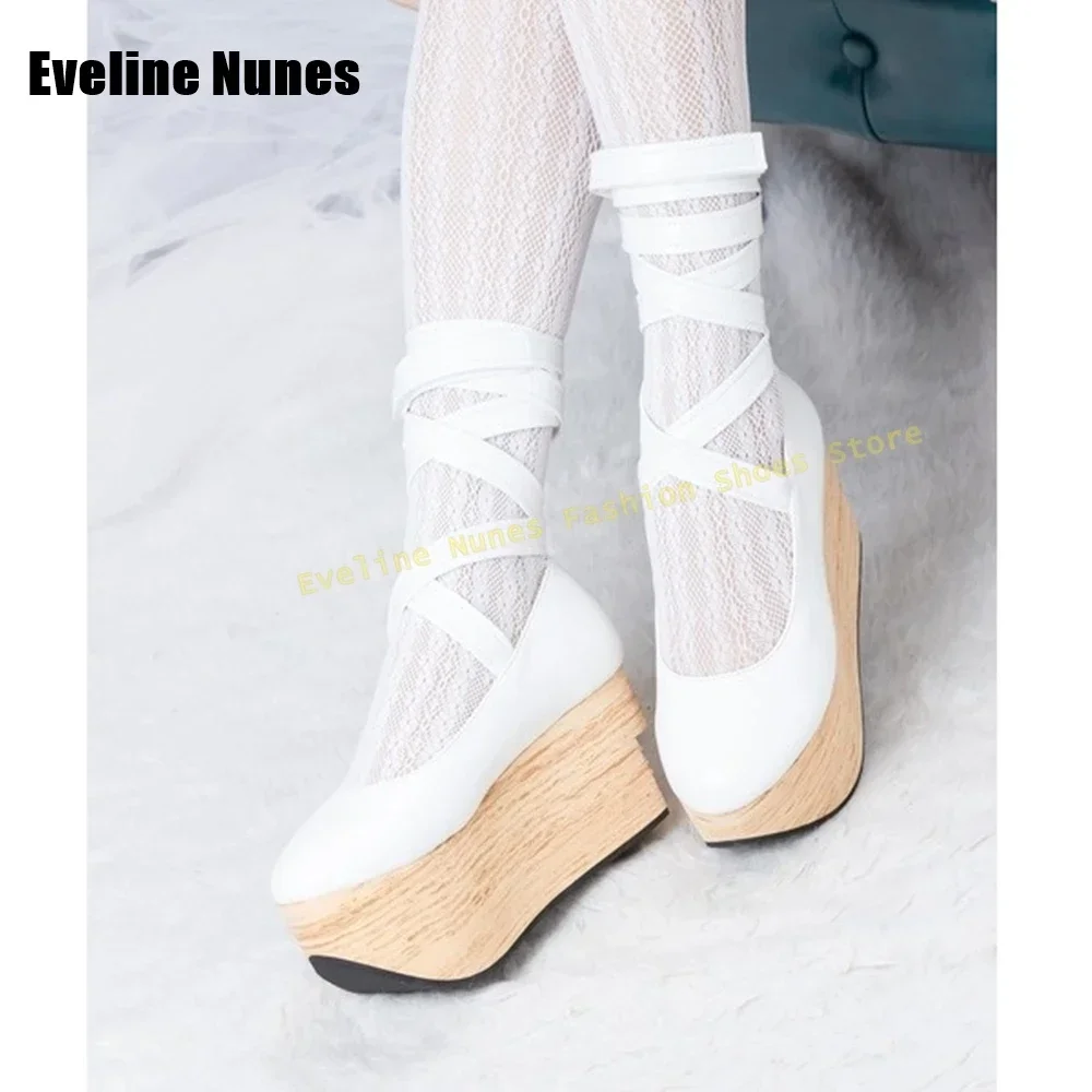 

Thick Sole Lace-Up Y2K Pumps 2025 Dress Cosplay New Arrivals Ankle Strap Wooden Heel Sandals Round Toe Ballet Fashion Shoes New