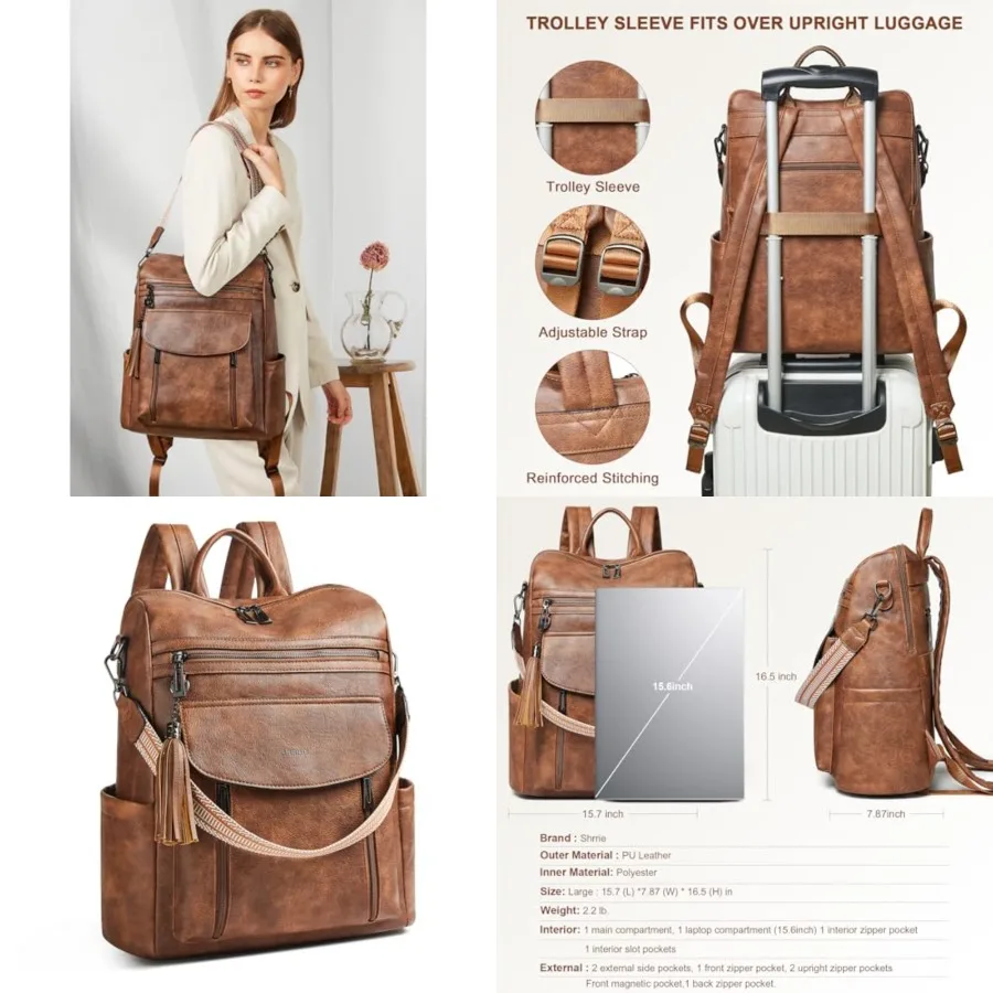 

Laptop Backpack for Women 15.6 inch, Travel Leather Backpack Purse Nurse Teacher Carry on Backpack Computer Bag, Professional W