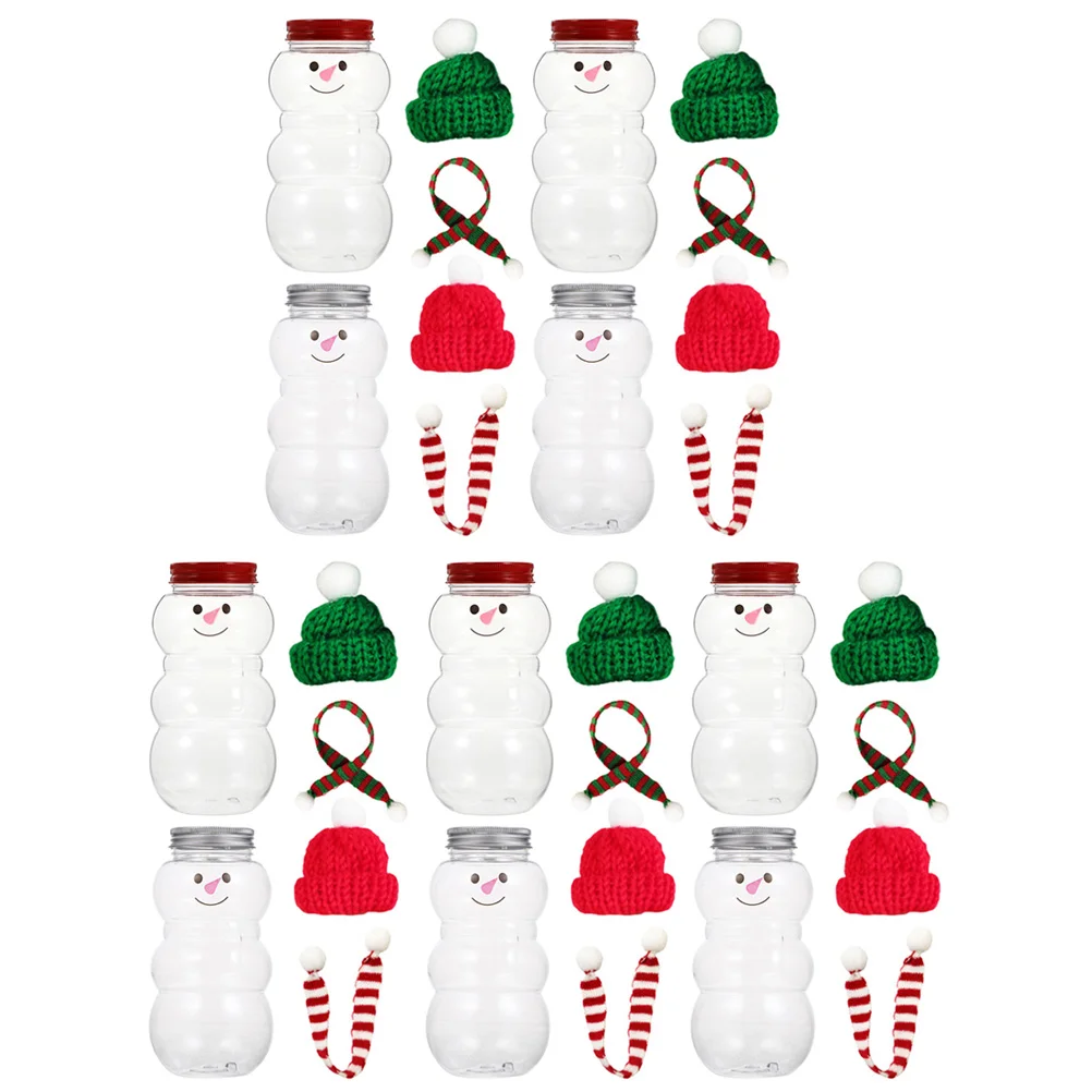 30pcs Christmas Snowman Milk Tea Cold Drink Juice Bottle 500ml Silver Mini Scarf Hat Lovely Design Party Favors