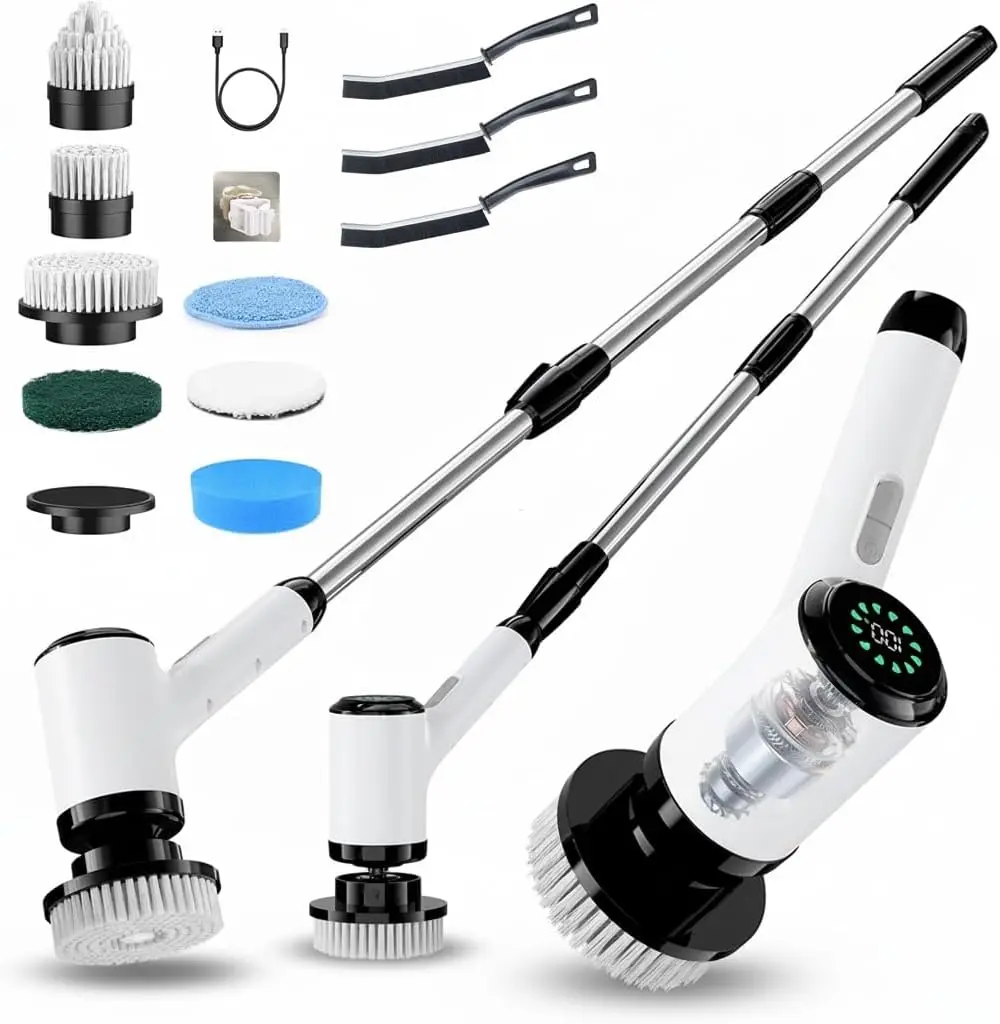 Electric Spin Scrubber for Cleaning-2 Adjustable Speeds,8 Cleaning Brushes,Cordless Cleaning Tools, Shower Scrubber with Long Ha