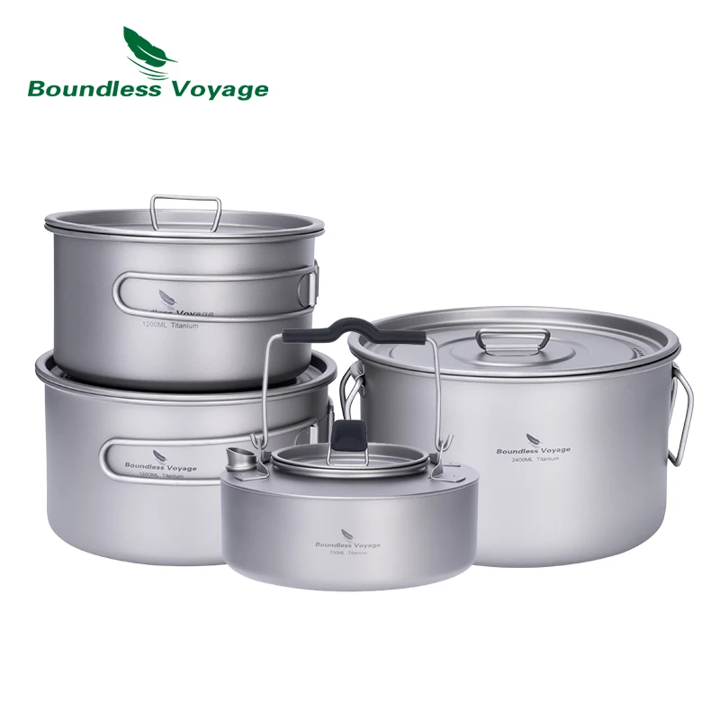 Boundless Voyage Titanium Pot Stockpot Cooking Set with Folding Handle