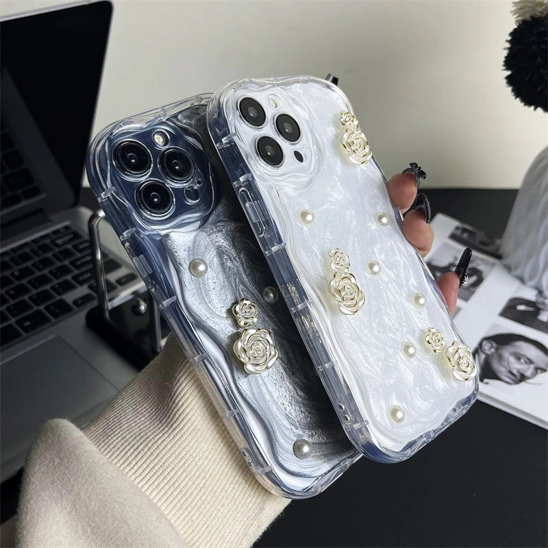 

3D Pearl Rose Flower Phone Case For Huawei Nova 4 5 6 7 8 9 10 11 12 Pro Y70 Y71 Y91 Glitter Soft Silicone Cover